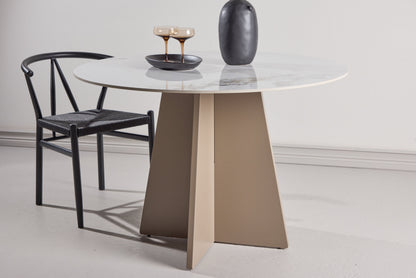 Bootcut rundt spisebord Ø110 cm – Beige stenlook
