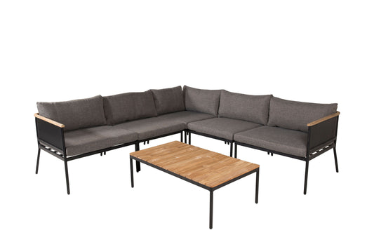 Nettan hjørnesofasæt – Sort/Grå/Teak