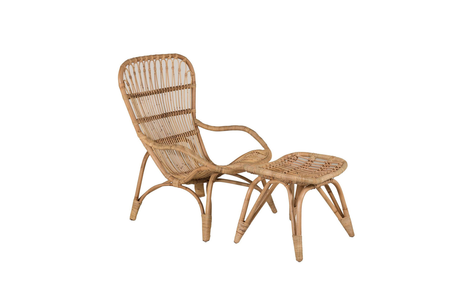 Ella loungestol med puf – Rattan/Offwhite