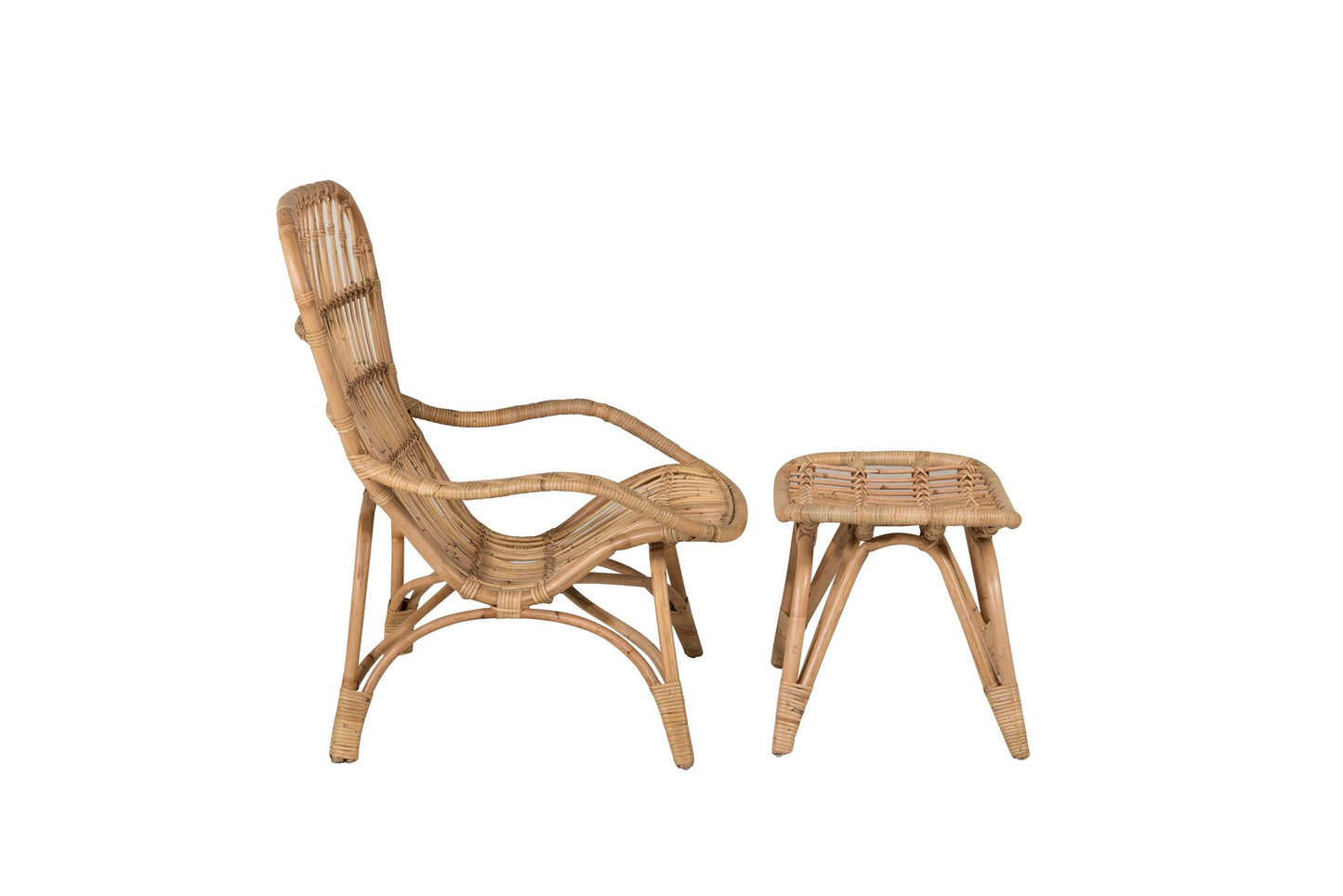 Ella loungestol med puf – Rattan/Offwhite