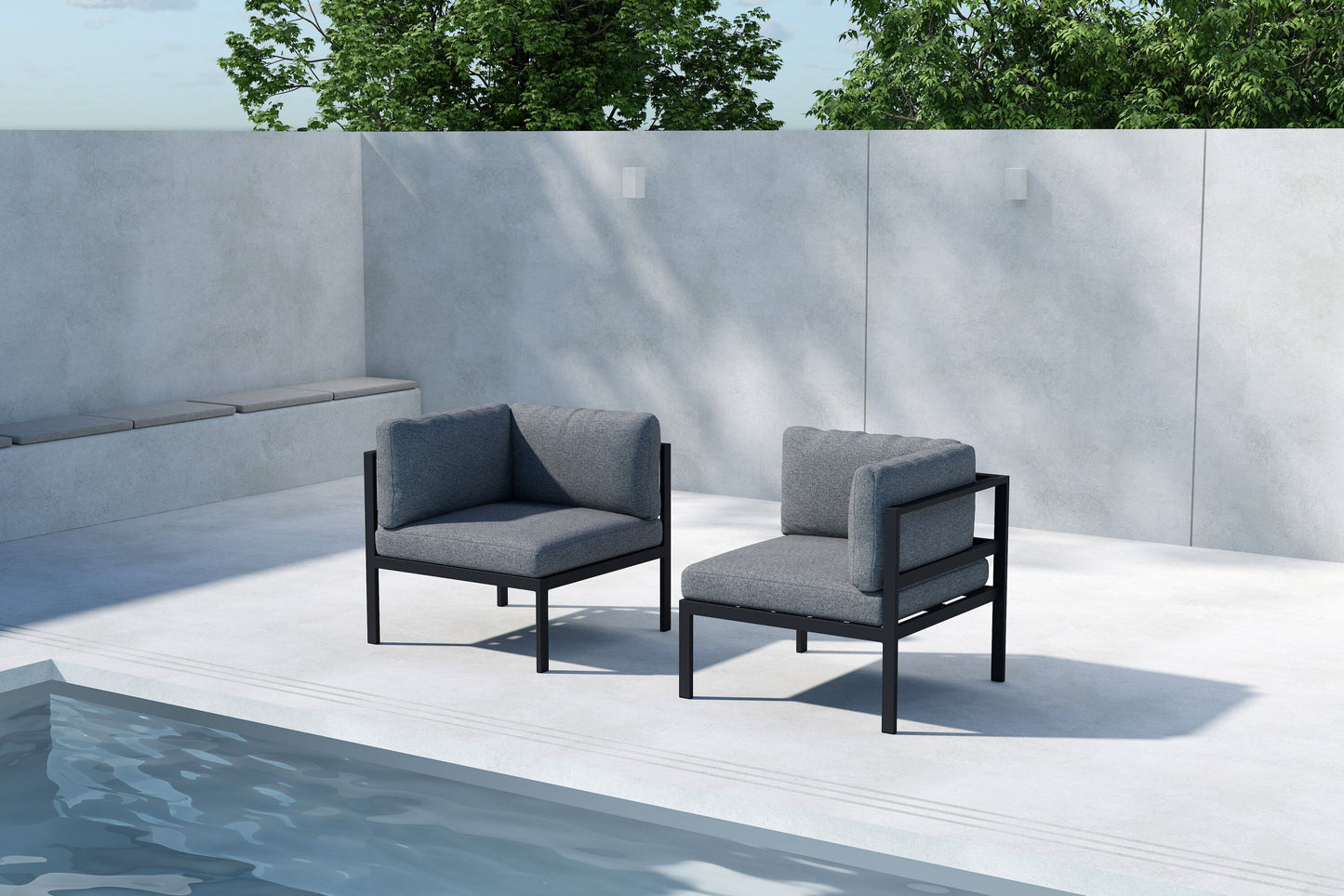 Copacabana hjørnemodul til loungesofa – Sort aluminium/Grå hynder
