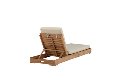Solseng – Gylden teak med beige hynde