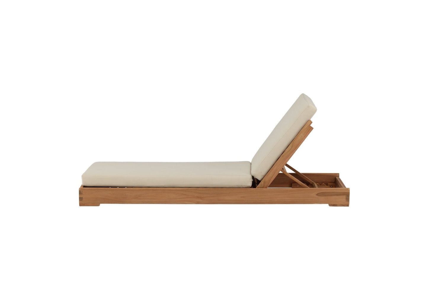 Solseng – Gylden teak med beige hynde