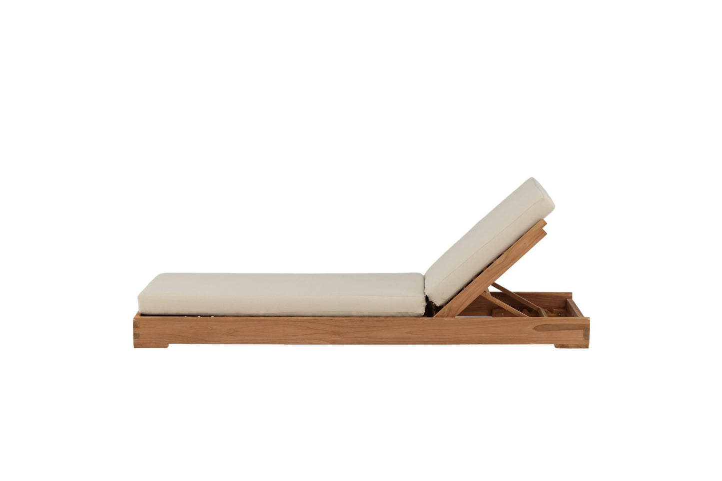 Solseng – Gylden teak med beige hynde