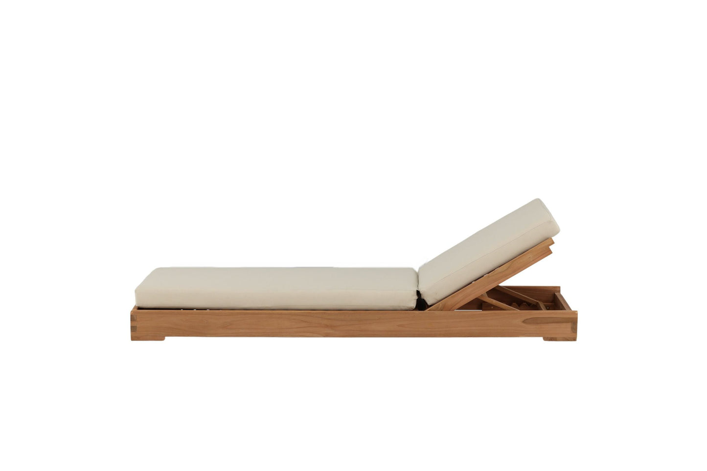 Solseng – Gylden teak med beige hynde