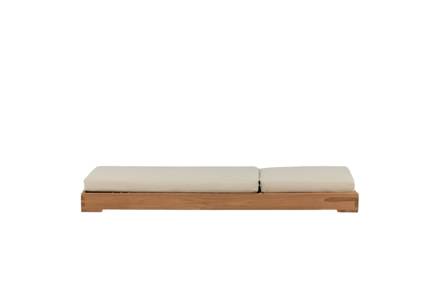 Solseng – Gylden teak med beige hynde
