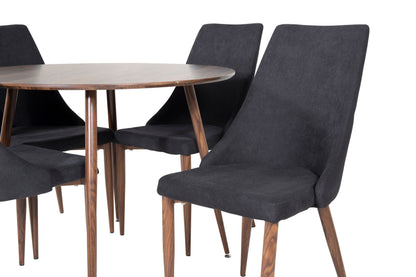 Plaza rundt spisebordssæt Ø100 cm – valnød m. Leone spisebordsstole (sort)
