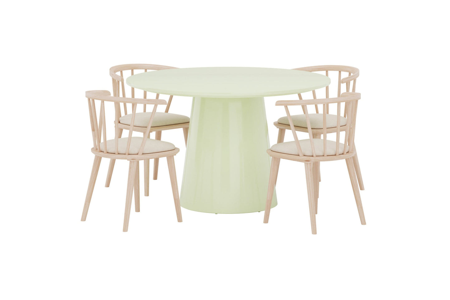 Lanzo spisebord Ø120 Matcha Green inkl. Bobby spisebordsstole 2-pak – Whitewash