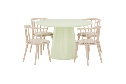 Lanzo spisebord Ø120 Matcha Green inkl. Bobby spisebordsstole 2-pak – Whitewash