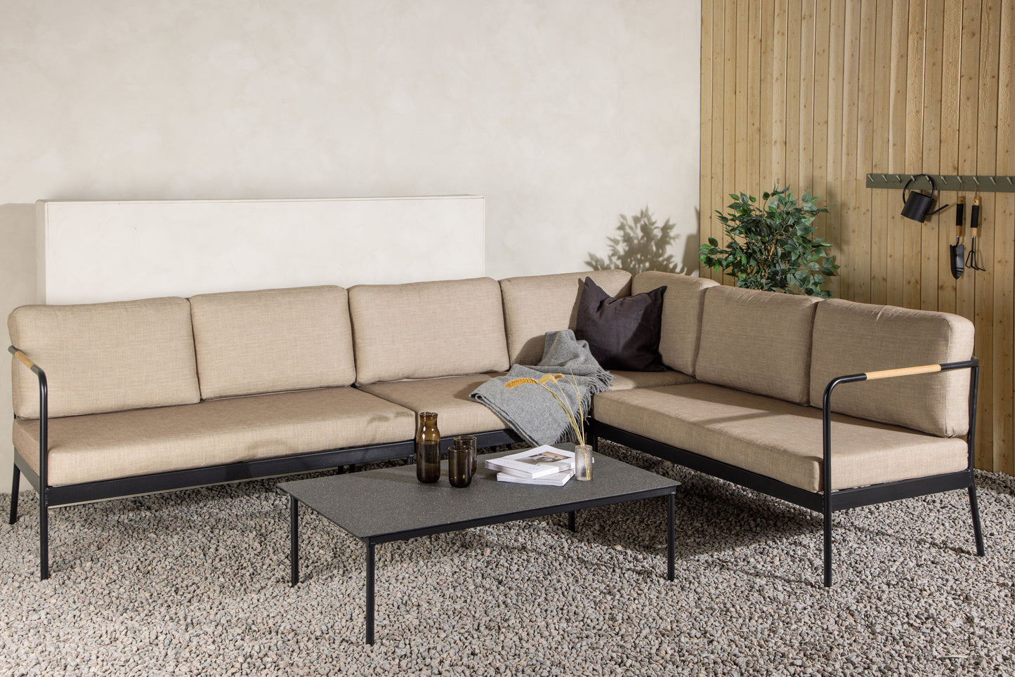 Pehnna hjørne-loungesæt – Sort/Sand