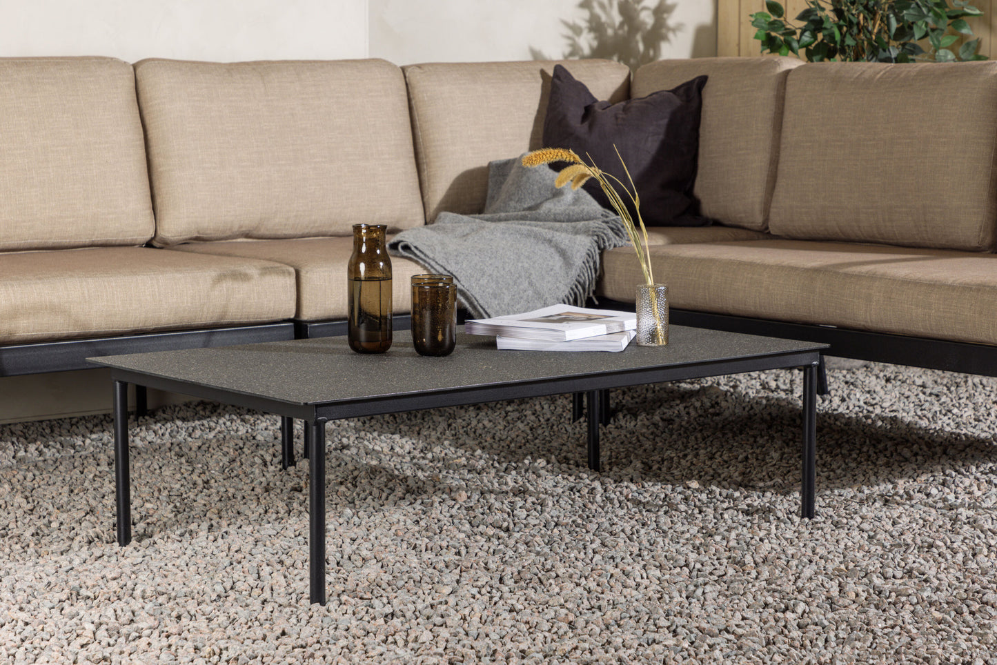Pehnna hjørne-loungesæt – Sort/Sand