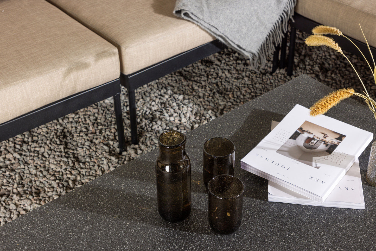Pehnna hjørne-loungesæt – Sort/Sand