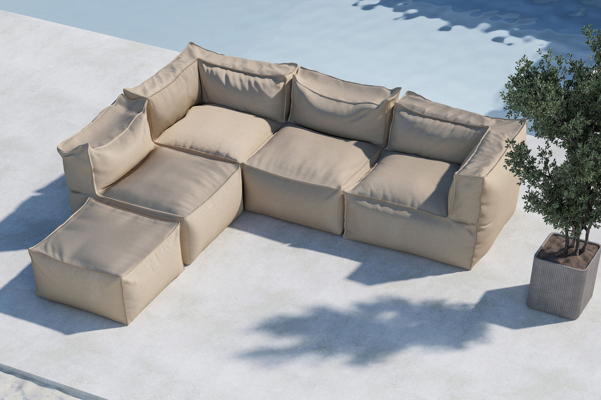 Rambo Hjørnesofa med Puf 2+2+1 – Beige