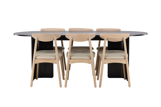 Tyresö spisebordssæt 100×220 cm – Sort m. Ven stole