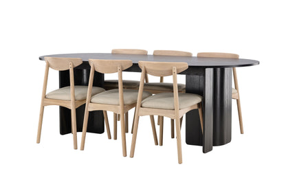Tyresö spisebordssæt 100×220 cm – Sort m. Ven stole
