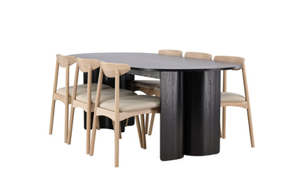 Tyresö spisebordssæt 100×220 cm – Sort m. Ven stole
