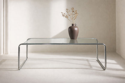 Saturnus sofabord 120×60×37,5 cm – Sølv/Klart glas